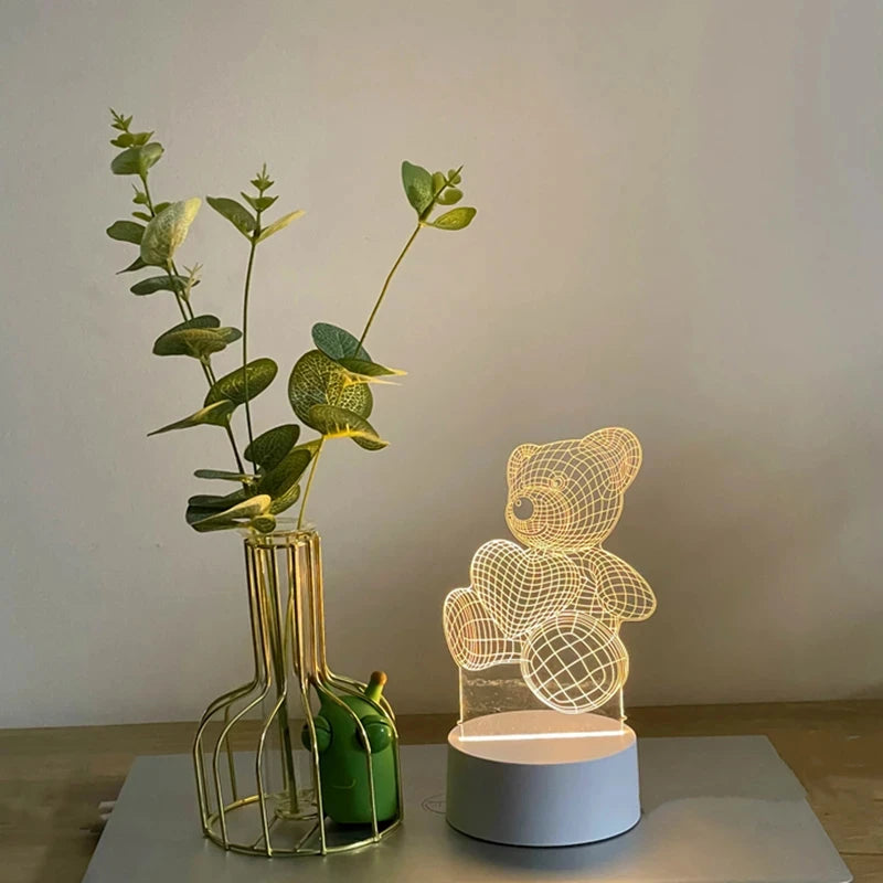 3D Bear LED Night Light – USB Acrylic Lamp for Home & Gifts