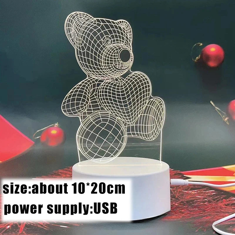 3D Bear LED Night Light – USB Acrylic Lamp for Home & Gifts