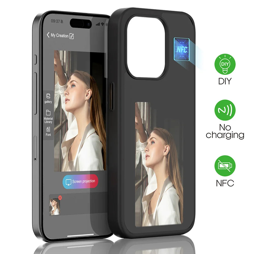 NFC E-Ink Screen Phone Case – Wireless Display for iPhone 13/14/15 Pro Max